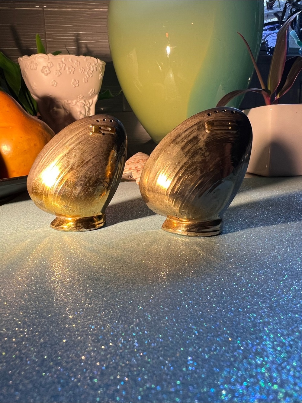 Vintage Gold/Silver MCM Heavy! metal Salt and Pepper Shakers Price is Firm